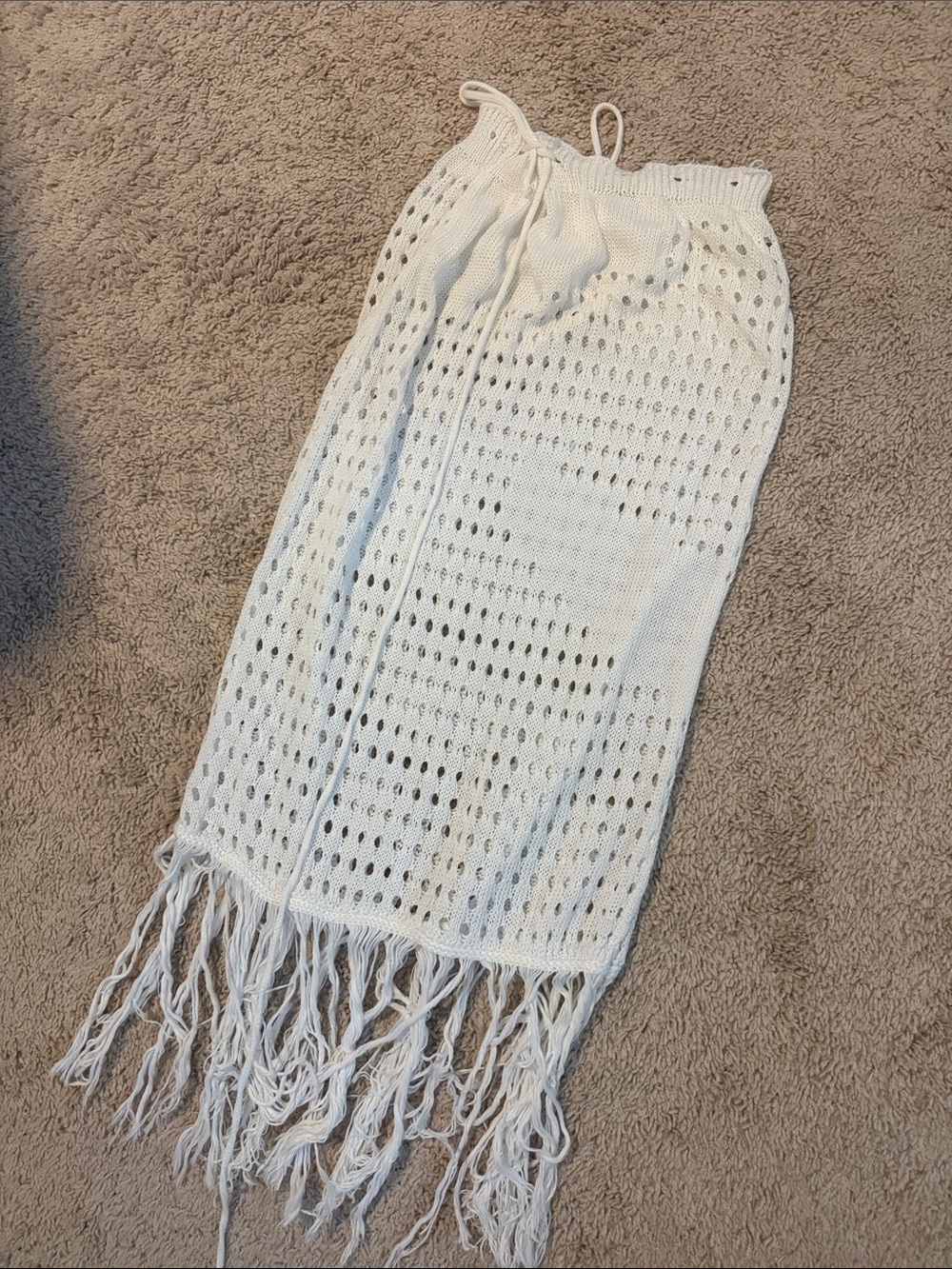 White Crochet Fringe Maxi Skirt